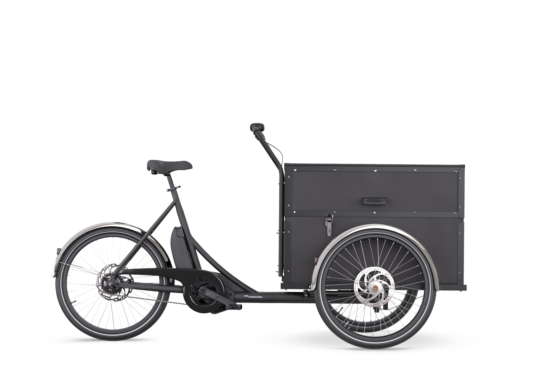 Black Christiania PostBox MidDrive cargo bike