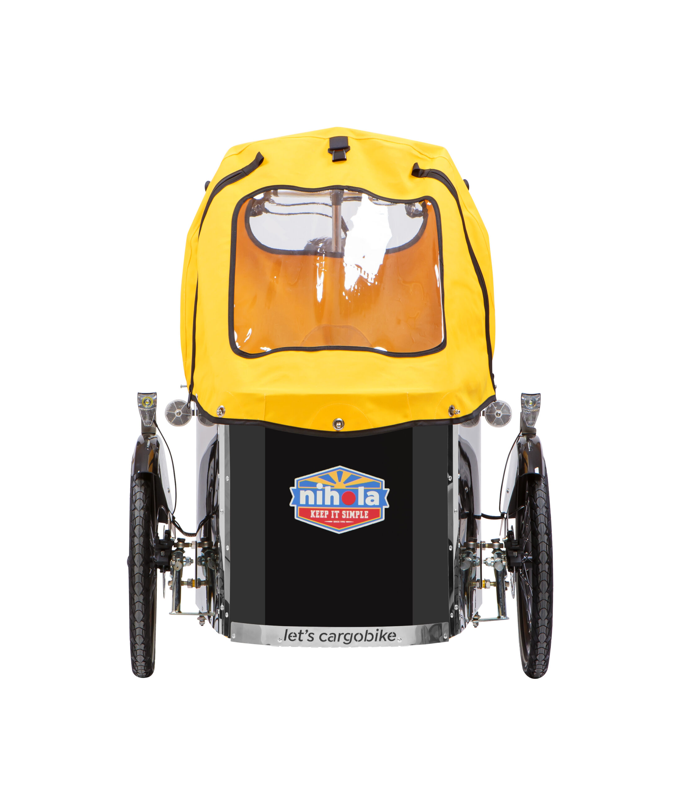 Front view of a Nihola Family Gen 2 cargo bike
