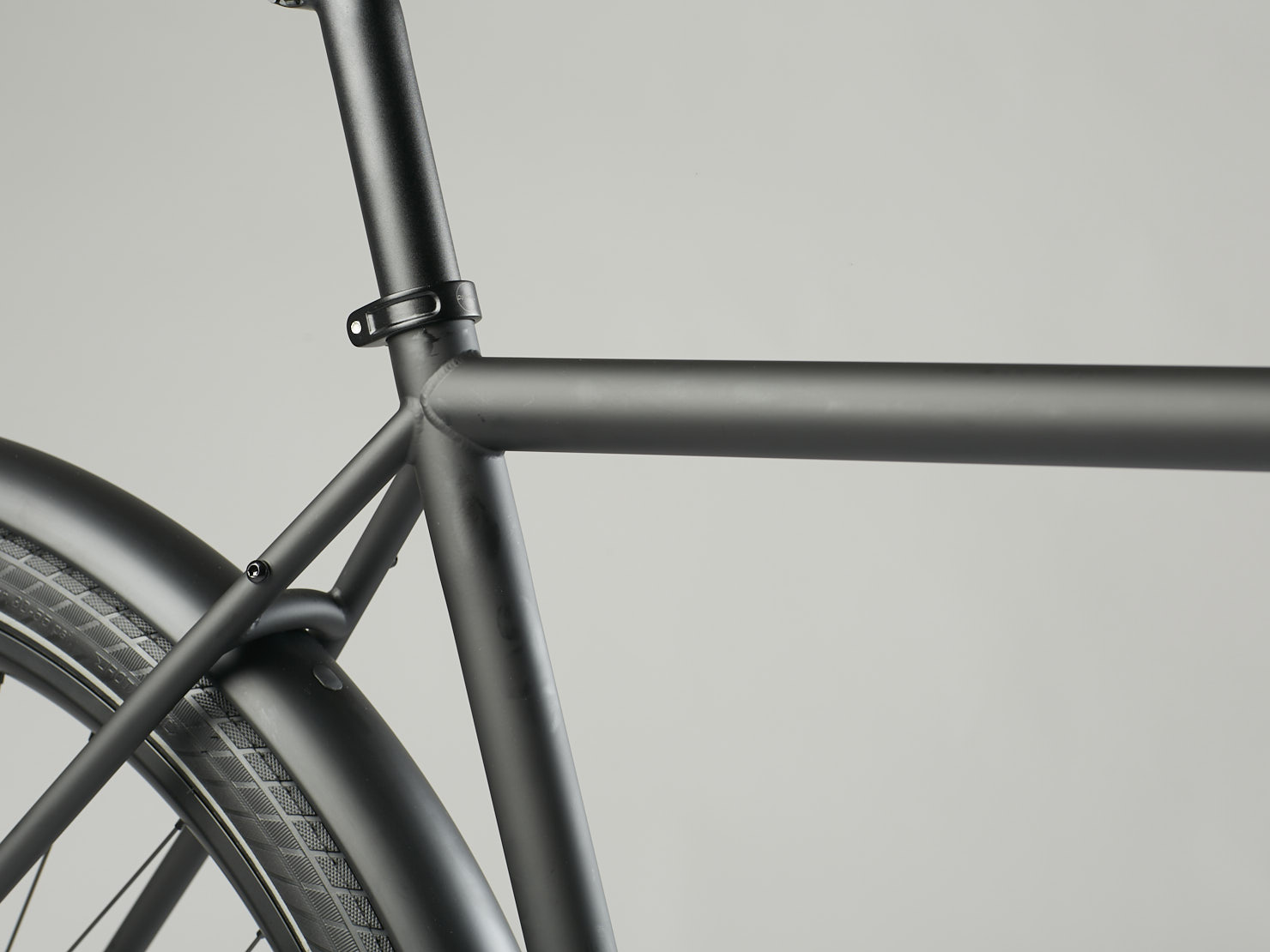 Close up of the frame of a pirate black Omnium Cargo v3 bike
