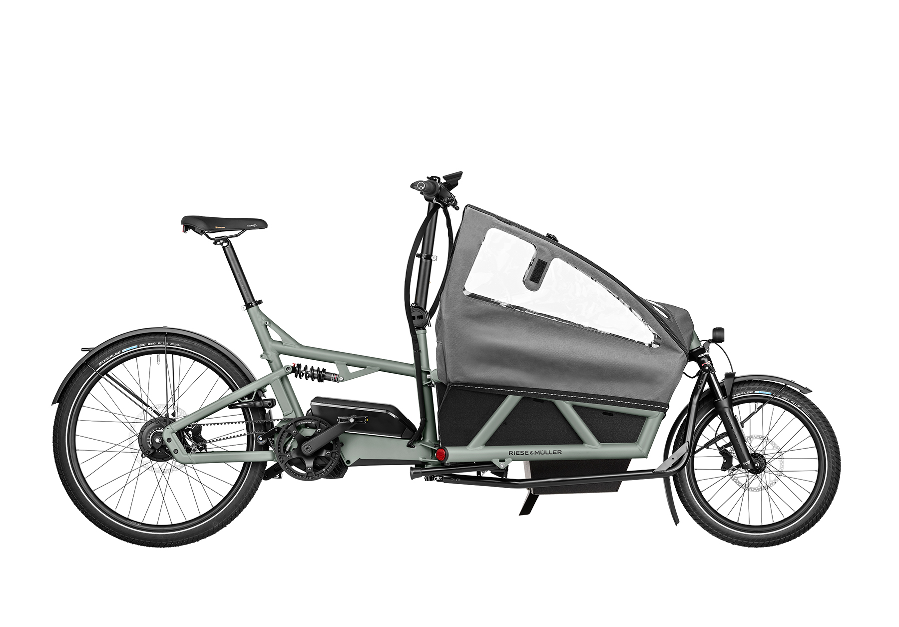 Tundra grey matt Riese and Muller Load4 60 Vario cargo bike with child cover