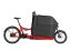 A red Riese and Muller Packster2 70 CT Auto cargo bike with high cover box