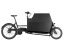 A black Riese and Muller Transporter2 85 vario cargo bike with high covered box