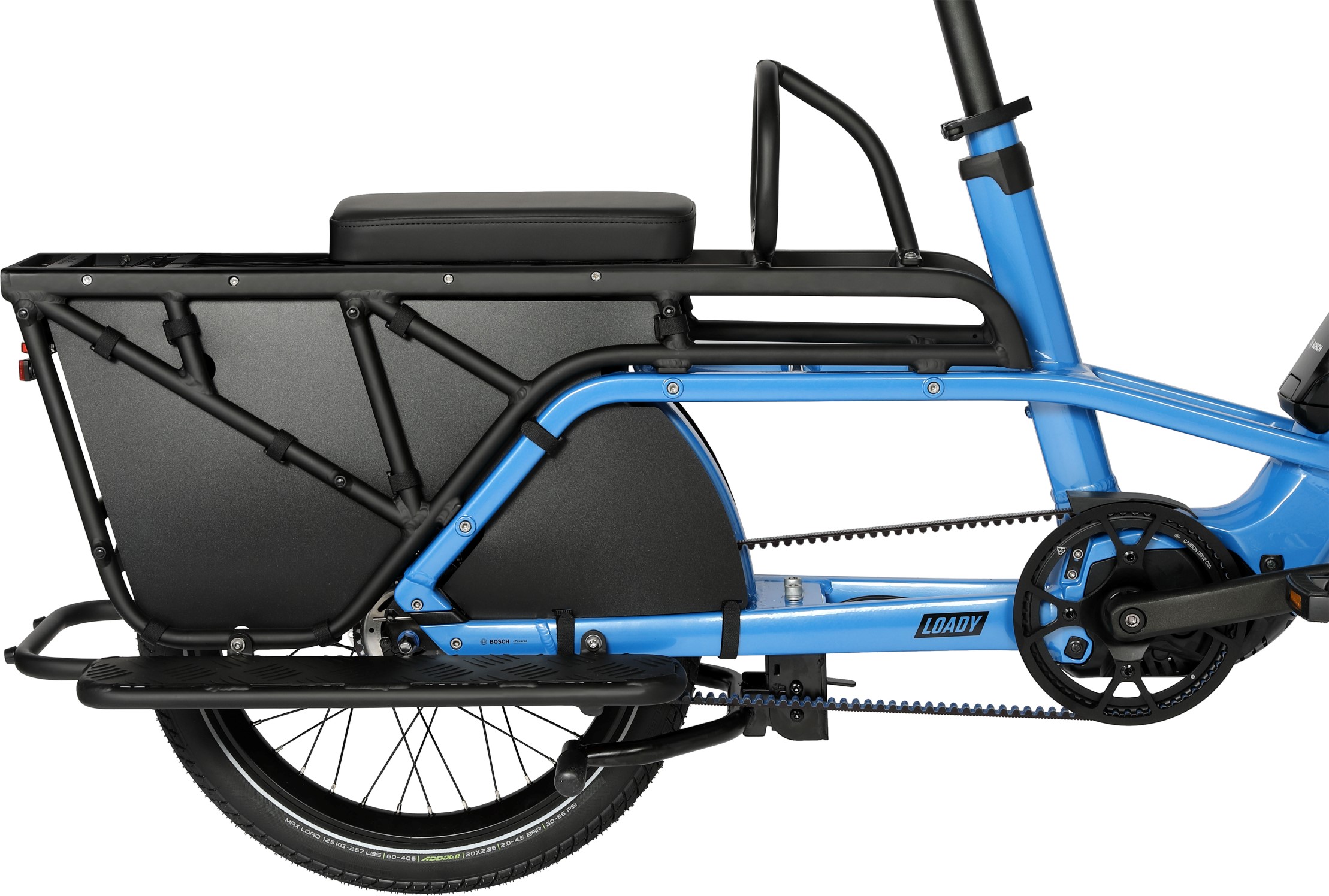 Rear seat of a ocean blue Velo De Ville Loady bike