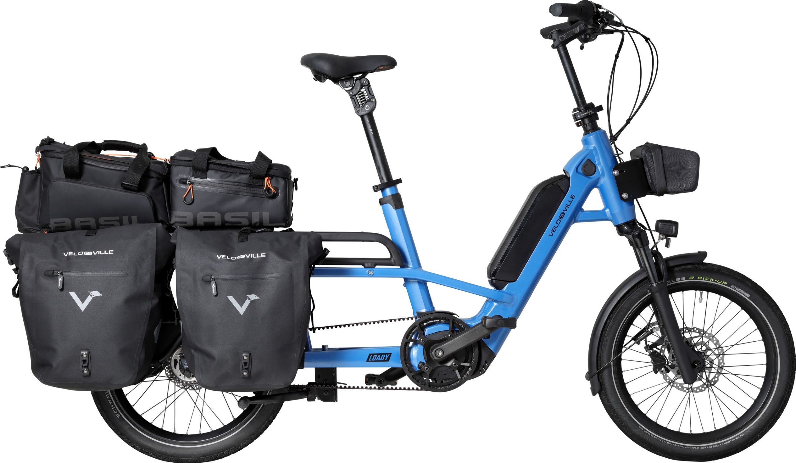 Blue Velo De Ville Loady cargo bike with bags accessory