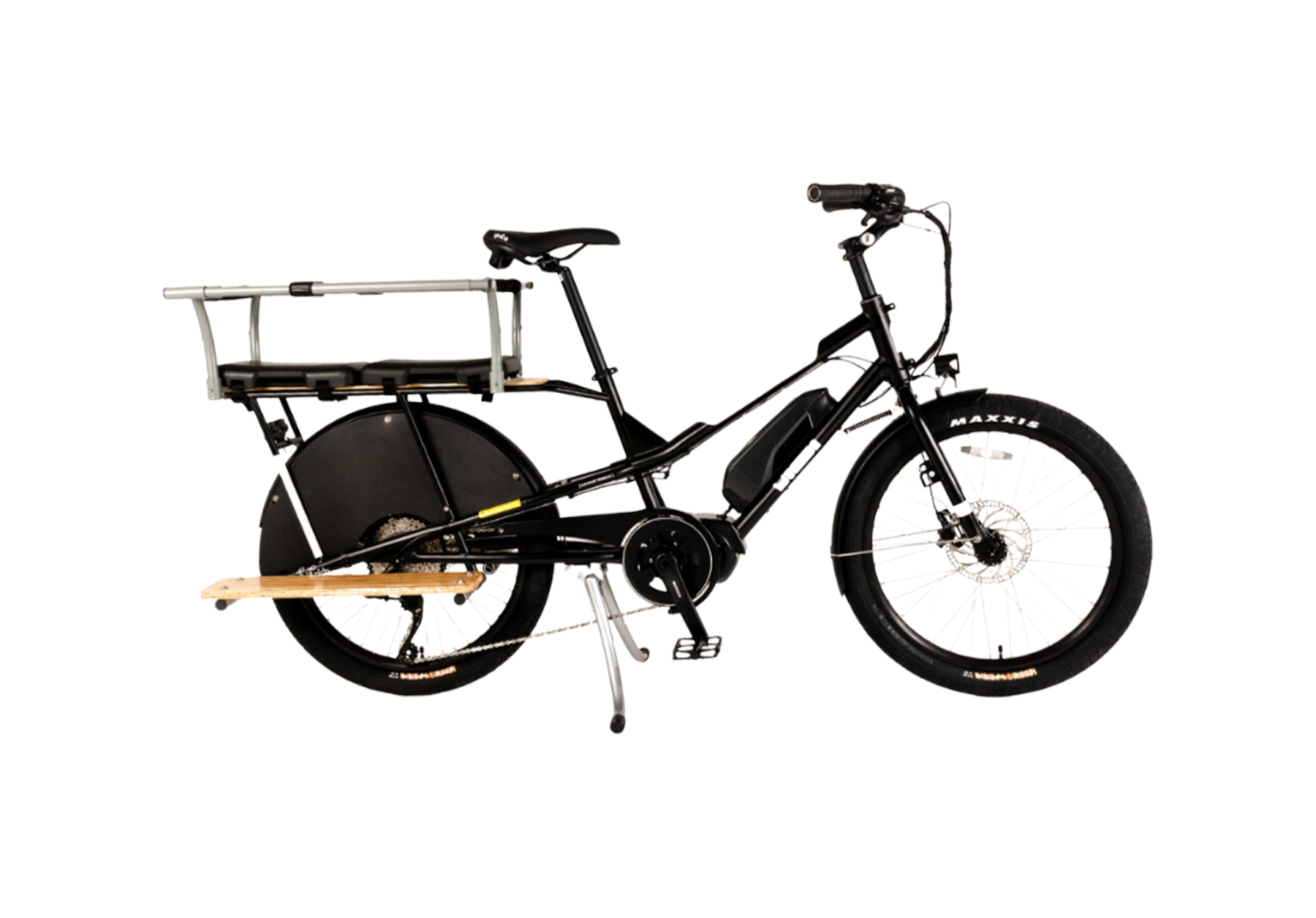 A black Yuba Kombi e6 cargo bike