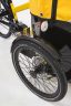 Close up of the front wheel of a Nihola Family Gen 2 cargo bike