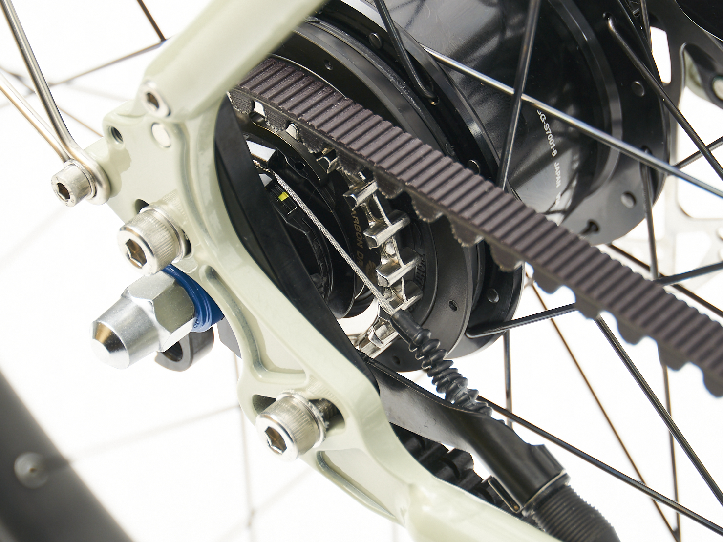 Close up of a belted freewheel of an Omnium MiniMax bike