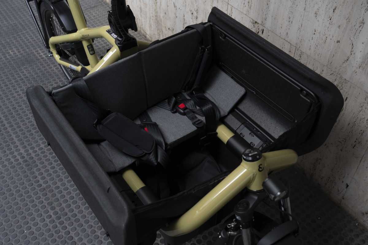 Close up of the box of a Riese and Muller Carrie cargo bike