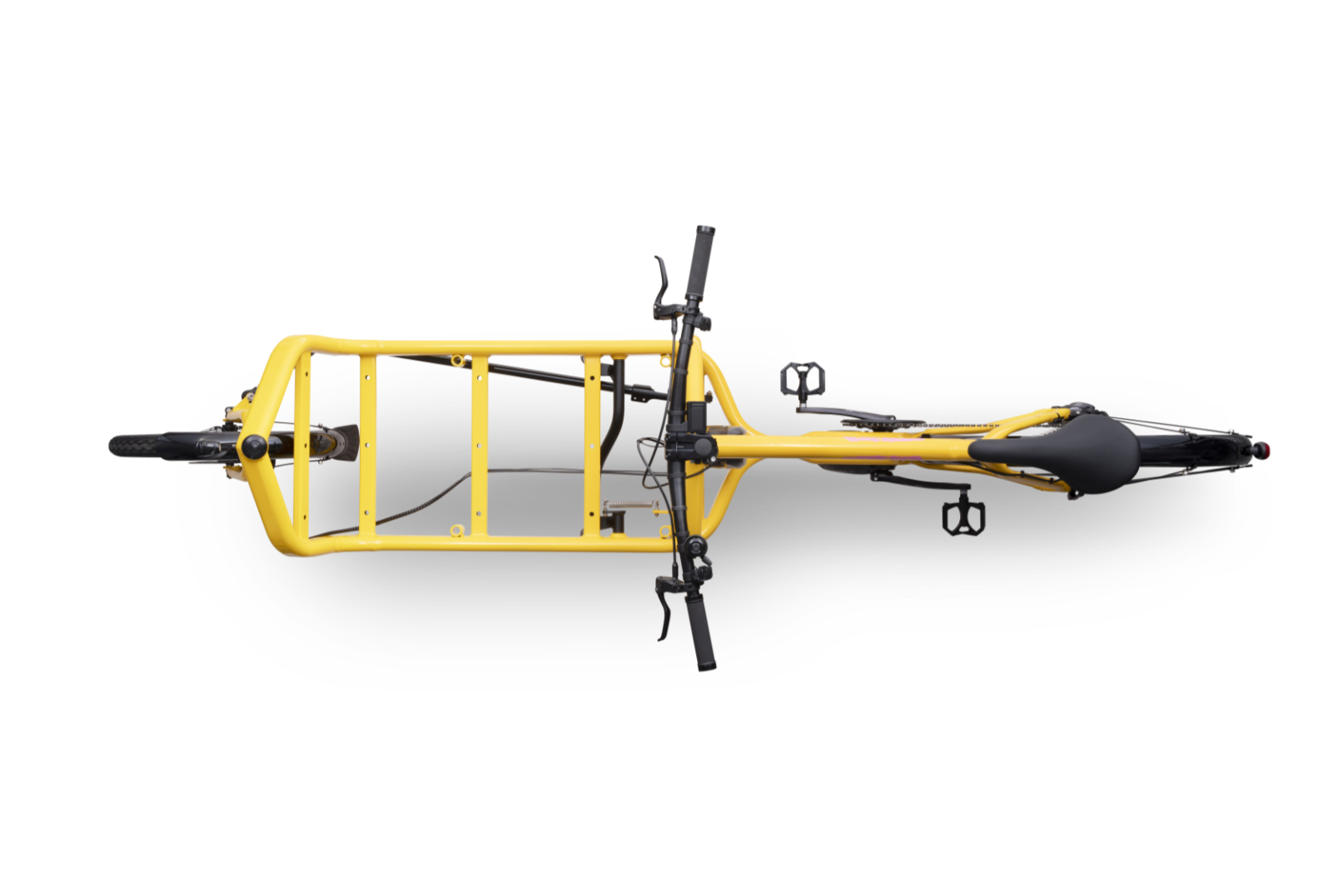 Top view of a Bollocks (yellow) coloured Electric Bullitt cargo bike