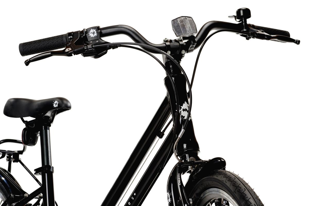Front of a black Frog City bike