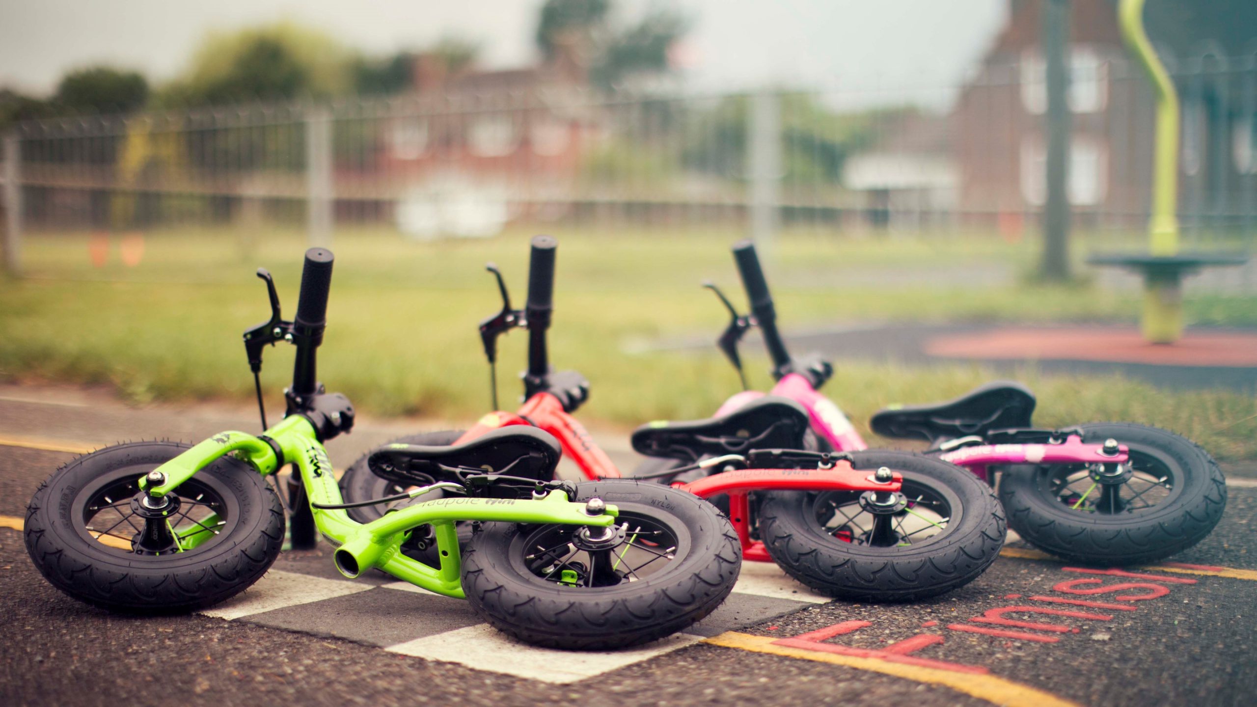 Frog Tadpole Mini bikes of different coulour lying on the ground