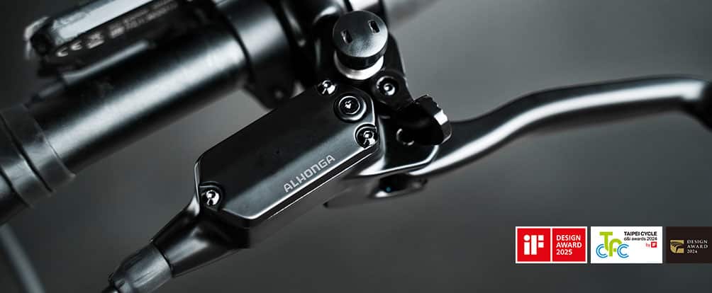 Front Hydraulic disc brake dual calliper set, Left parking lever, 203mm discs Alhonga (Christiania bikes)