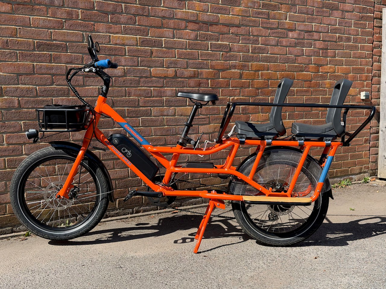 RadWagon 4 Electric Long-Tail Cargo Bike in Orange plus lots of accessories
